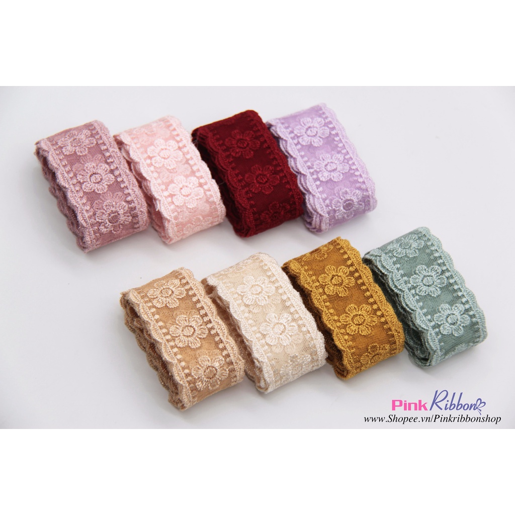 Ren thêu hoa nhiều màu cỡ 3.8cm