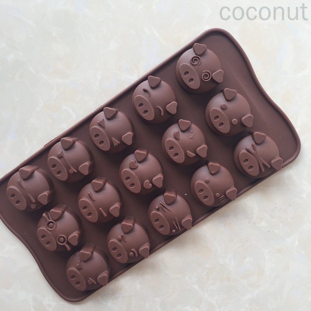 Khuôn silicon làm bánh pudding/ sô cô la/ xà phòng/ thạch/ đá 15 ngăn hình động vật dễ thương