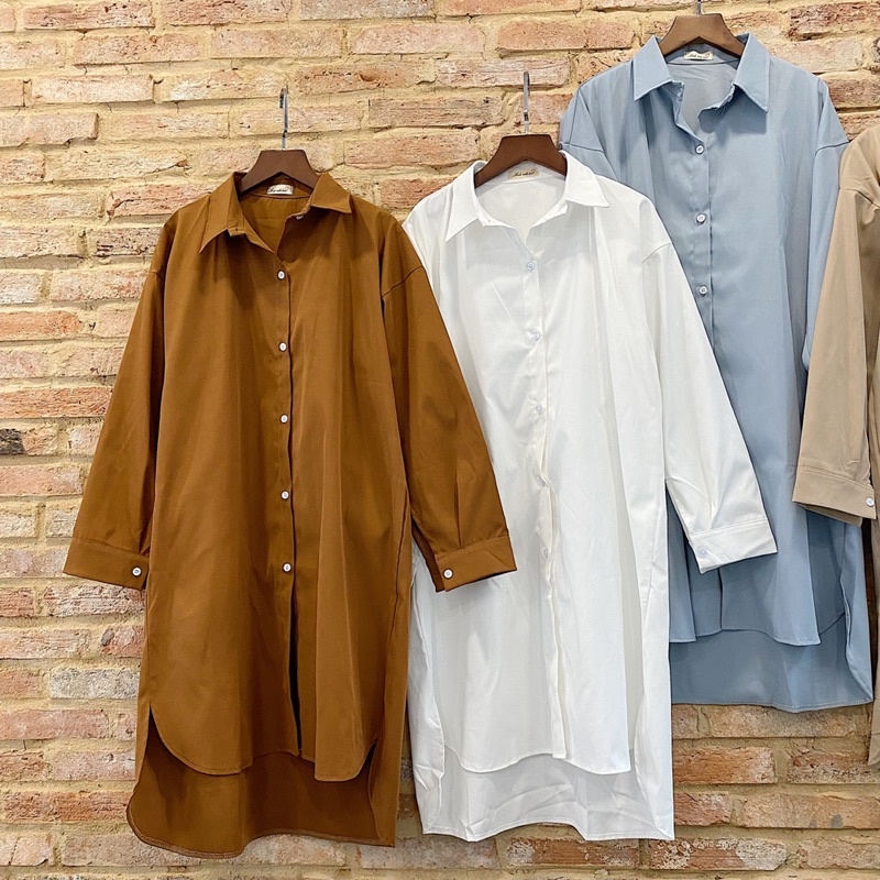 Đầm Sơmi tay dài SHIRT DRESS thiết kế form dài oversize suông rộng