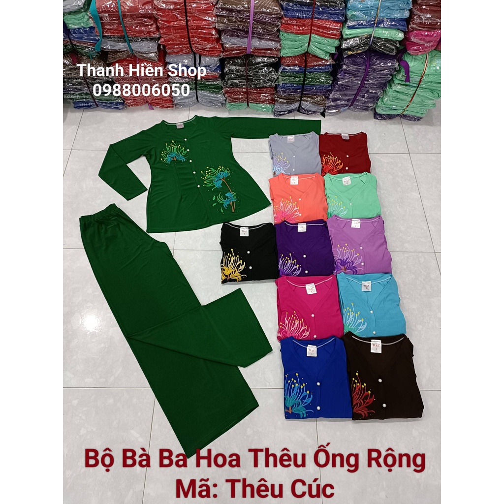 Bộ Bà Ba Thêu Hoa Cúc Ống Rộng