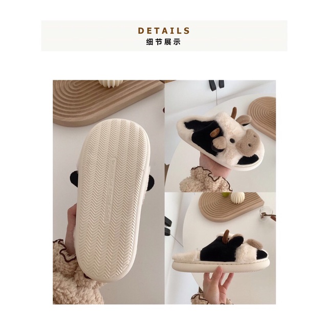 Dép bông mẫu bò đi trong nhà giữ ấm chống trơn kèm ảnh thật