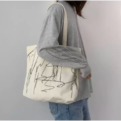 Túi Tote Vải Canvas Đi Học Nữ Màu Be Có Khóa Miệng,Ngăn Phụ Trong