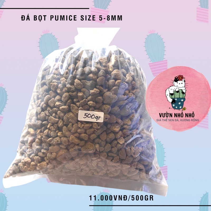 500gr Đá bọt Pumice Indo 5-8mm chuyên rải mặt, lót chậu, trộn giá thể trồng sen đá, xương rồng, lithops, lan, bonsai