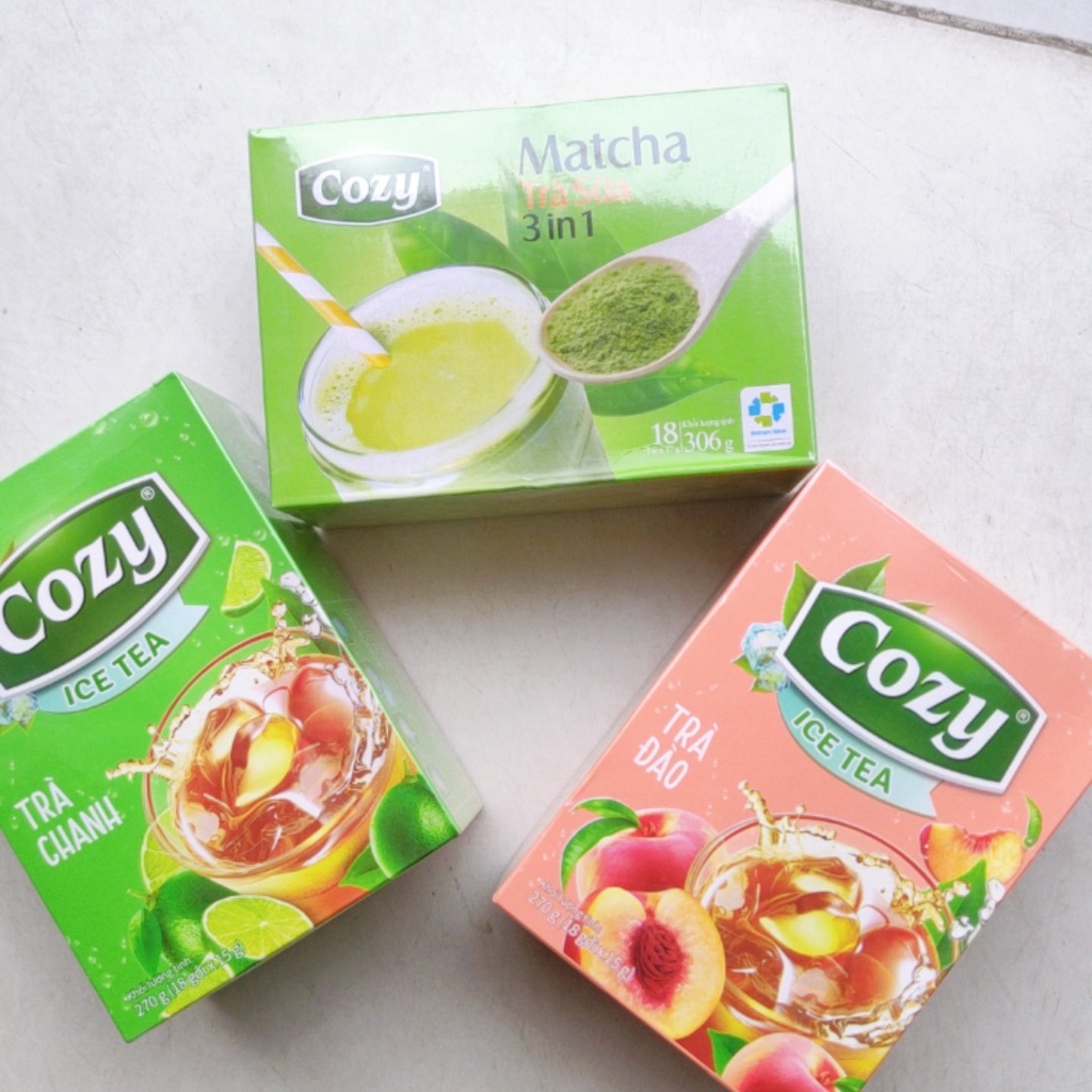 Trà Đào/ Trà Chanh/ Trà Sữa Matcha Cozy Ice Tea 270g (18 Gói)