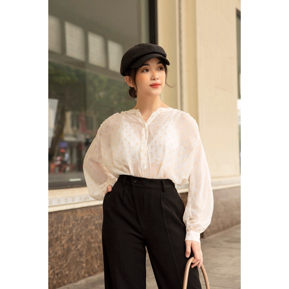 DOTTIE - Áo Kiểu Cổ Xẻ Trụ Trắng Nữ T0069