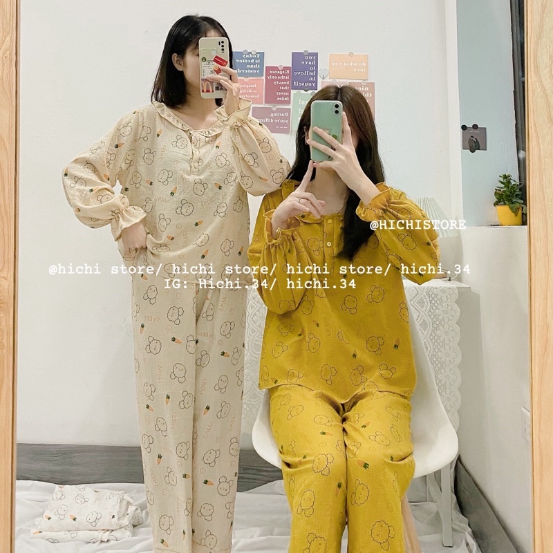bộ ngủ pịama mặc nhà thu đông dài tay 7 hình cute ảnh thật video phong cách ulzzang hàn quốc hichi | BigBuy360 - bigbuy360.vn