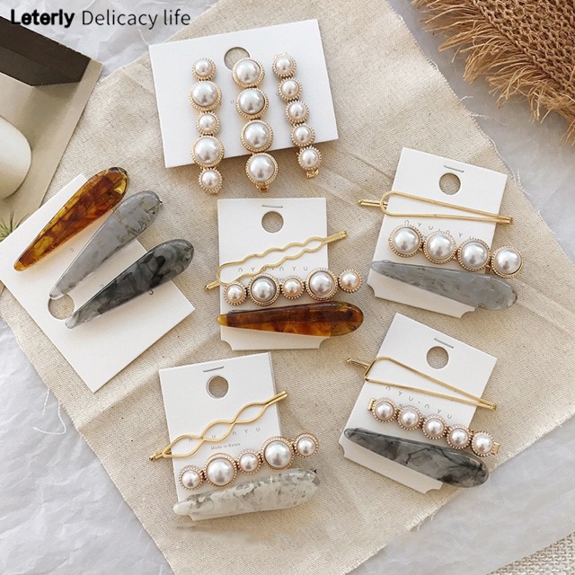 [Sỉ-lẻ] Set 3 cây kẹp ngọc trai nhân tạo + ẩn vân đá siêu đẹp