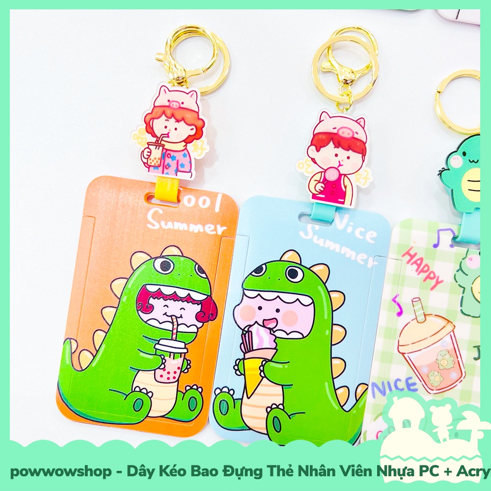 [Sẵn VN - Hỏa Tốc] Dây Kéo Bao Đựng Thẻ Nhân Viên Nhựa PC + Acrylic Mẫu Nhân Vật Hoạt Hình Dinosaur &amp; Milk Tea