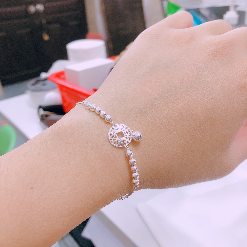 Lắc chân, lắc tay nữ bạc ta kim tiền gắn chuông - Bibi silver - BBS