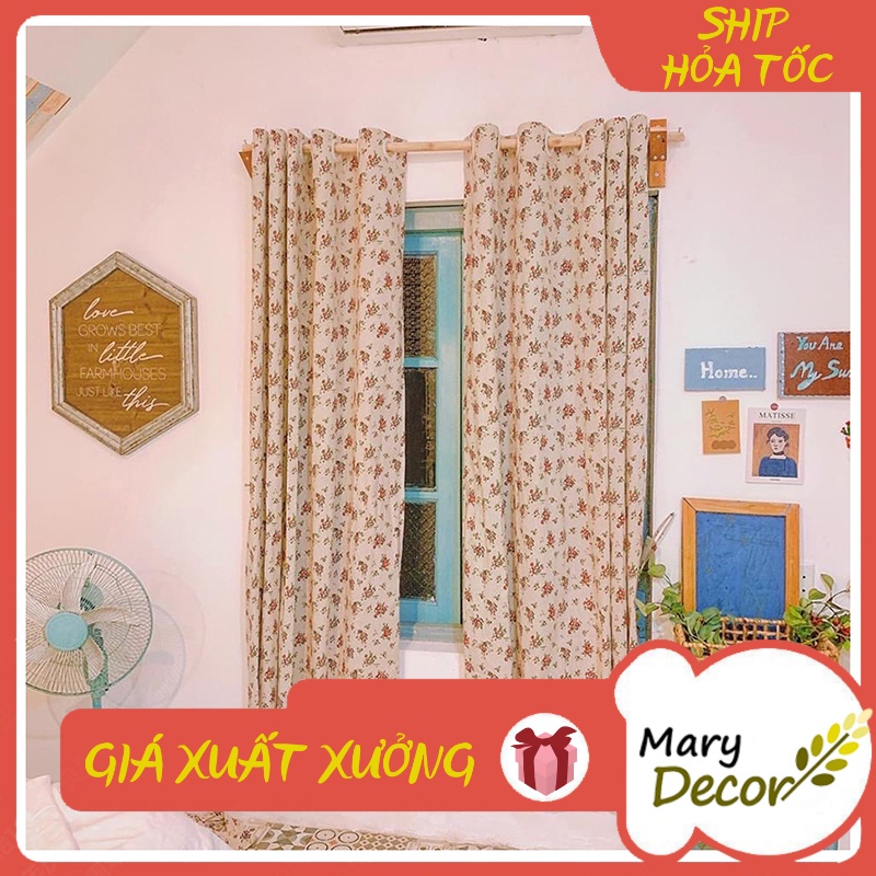 Rèm cửa chống nắng cực đẹp cực rẻ - họa tiết Hoa nhí hồng tím lá xanh R-A09