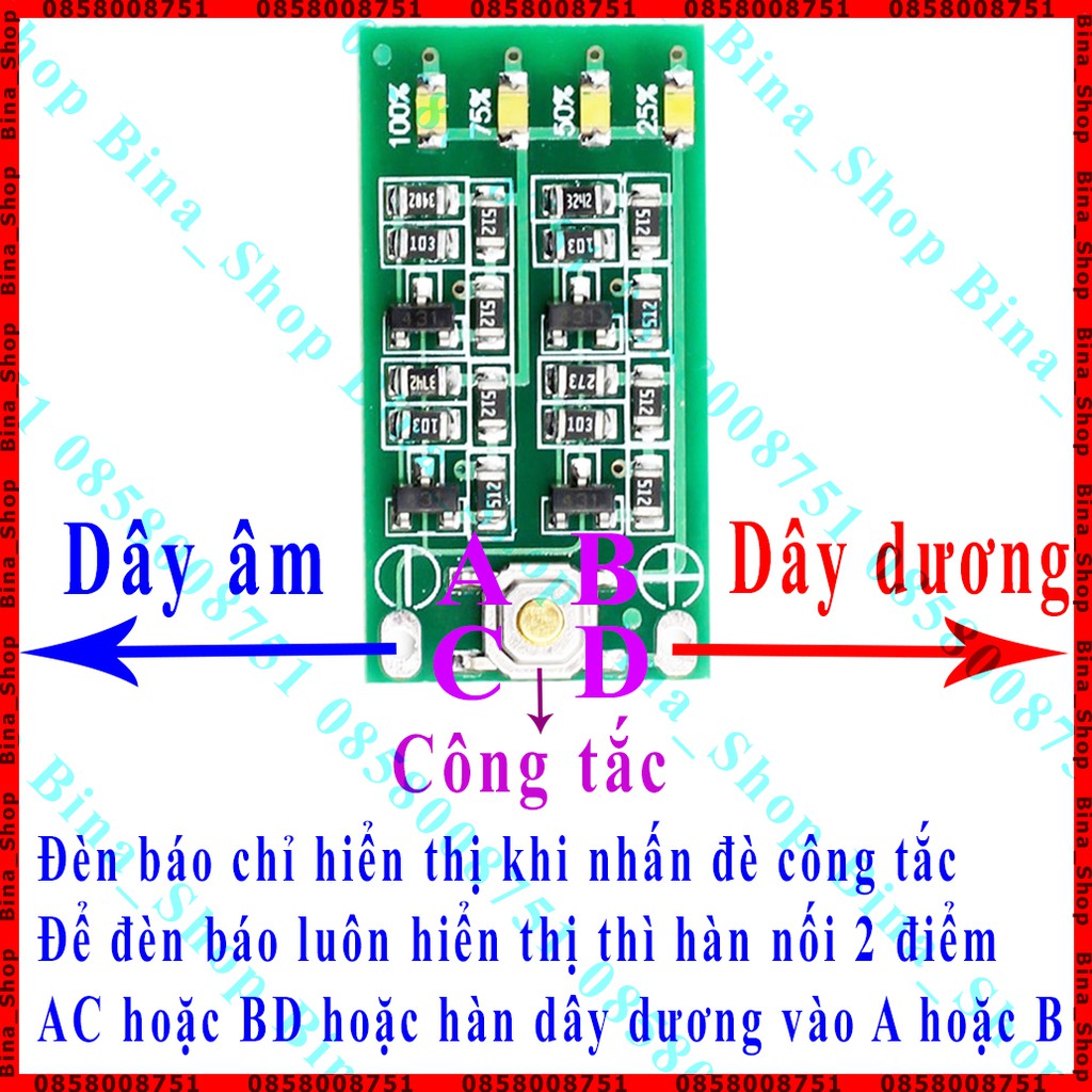 Mạch báo pin 3S 11.1V-12.6V đèn báo mức dung lượng