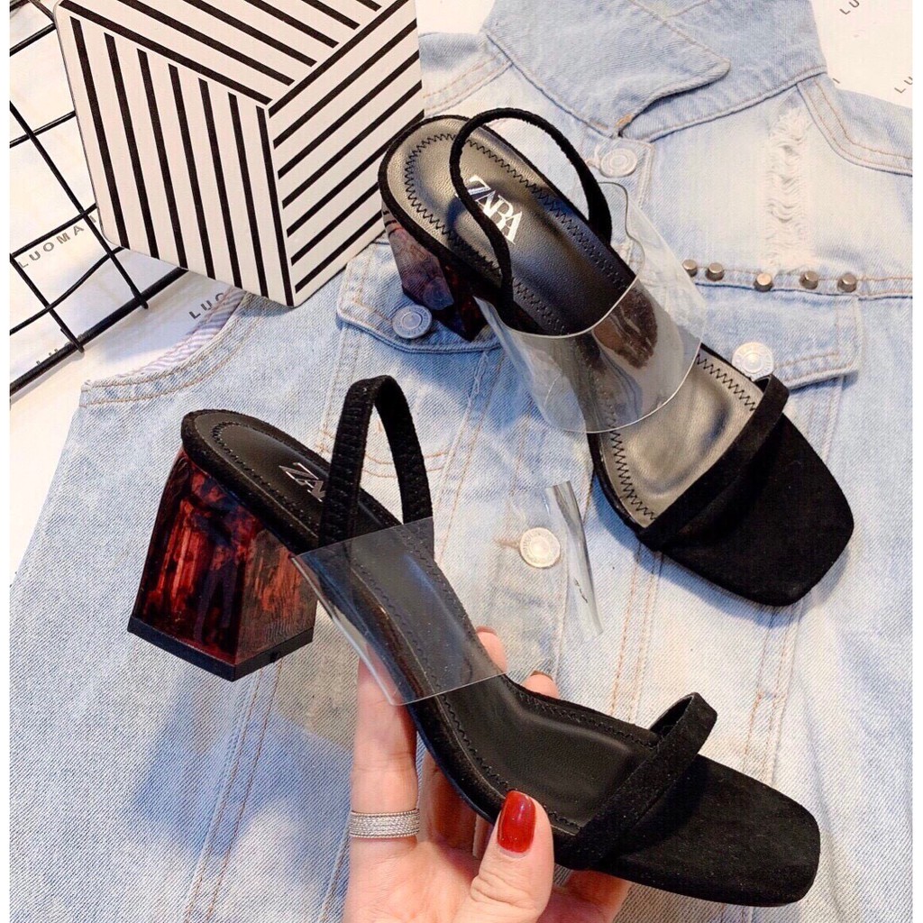 Sandal Guốc Gót Đỏ Quai Trong Đai Chun Zar 9 Phân