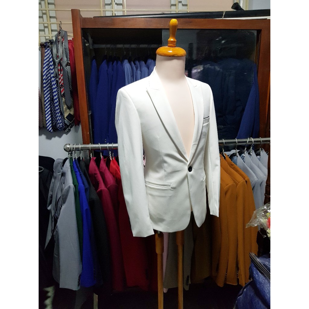 Bộ vest nam màu trắng form ôm body chất vải dày mịn