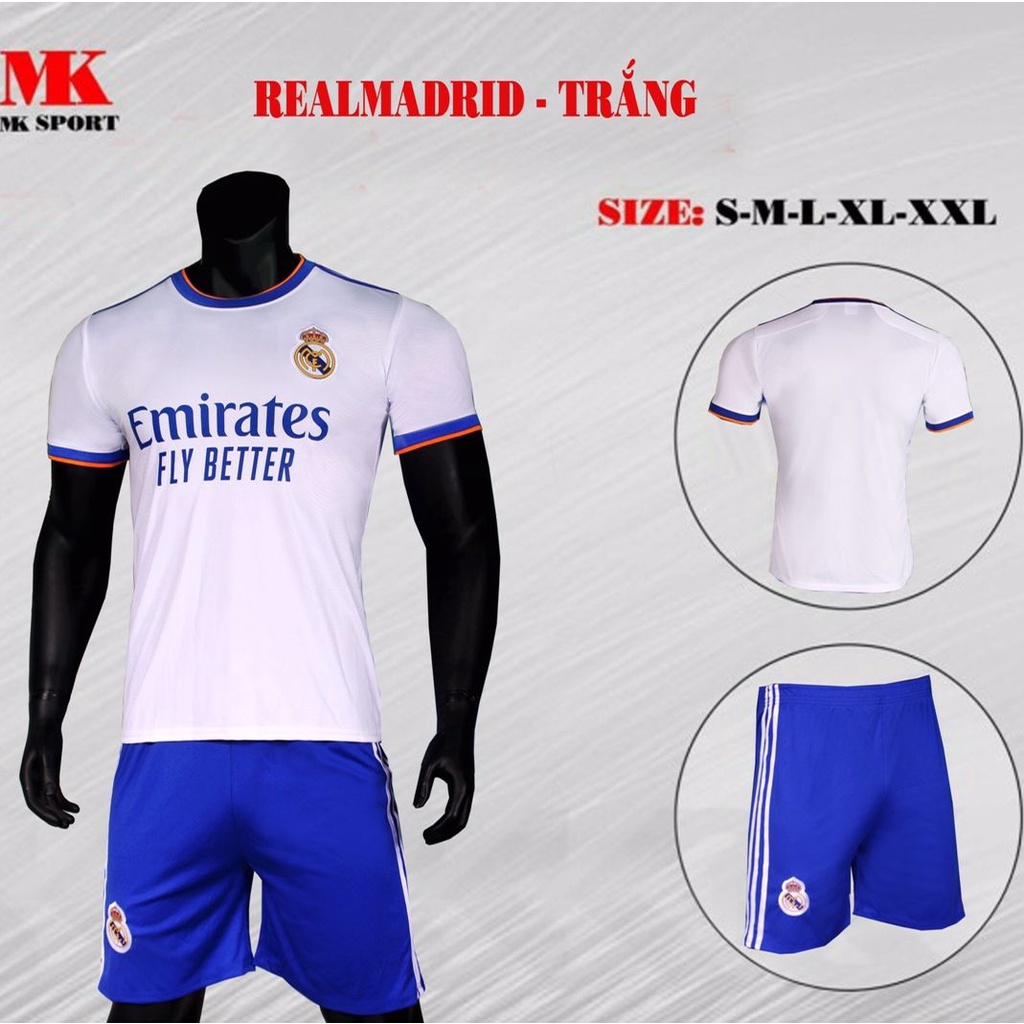 Áo đá bóng CLB Real mới nhất 2021-2022, áo đá banh, đồ đá banh thun lạnh cao cấp chuẩn thi đấu, áo đá bóng nam