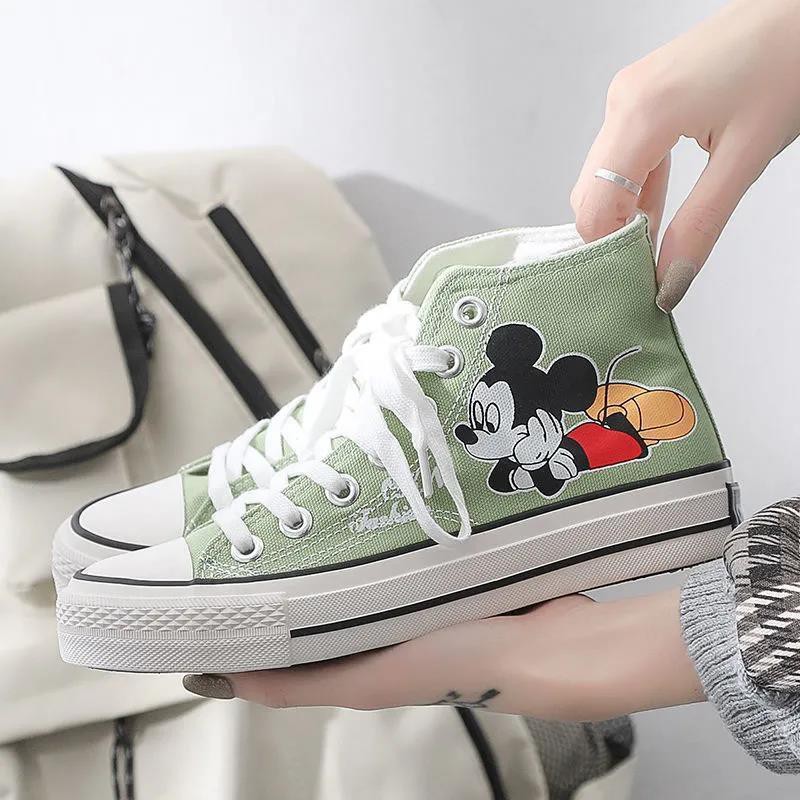 Giày thể thao canvas họa tiết chuột Mickey hoạt hình phong cách Hàn Quốc cho nữ 2021