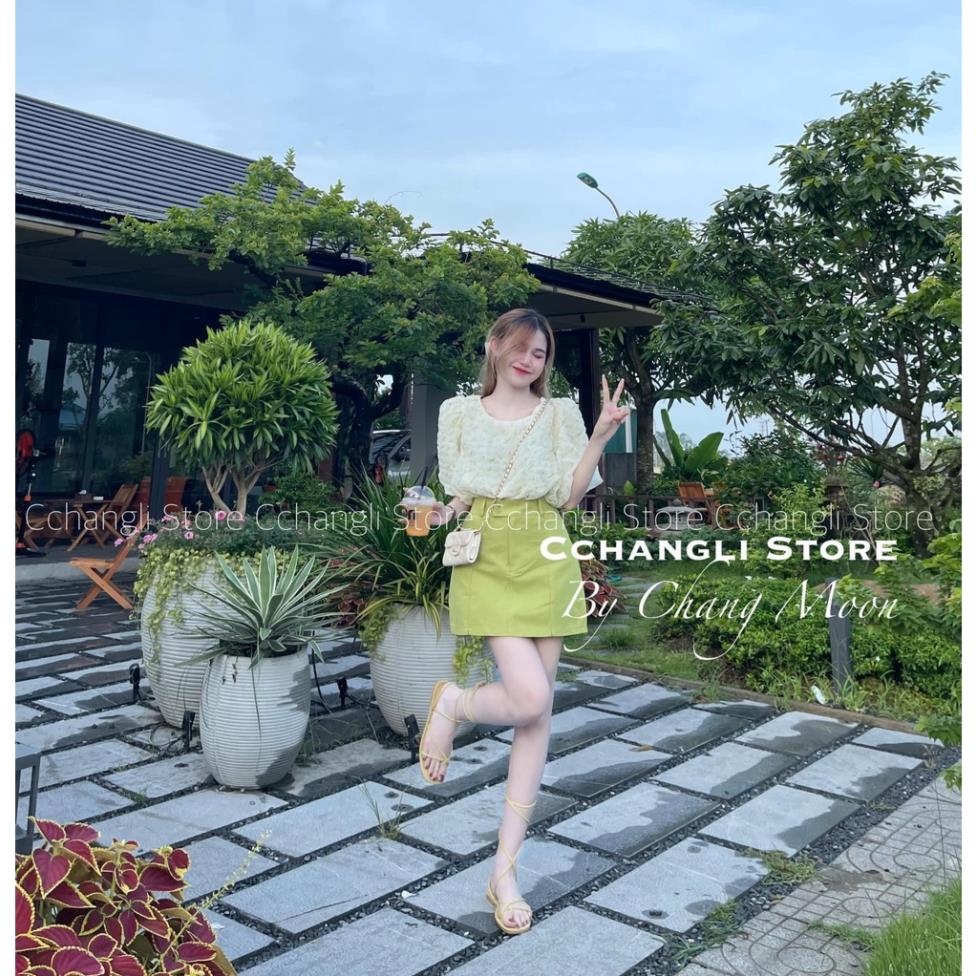 [ 𝐅𝐑𝐄𝐄 𝐒𝐇𝐈𝐏 ]  SÉT ÁO HOA NHÍ TƠ PHỒNG MIX CHÂN VÁY XANH