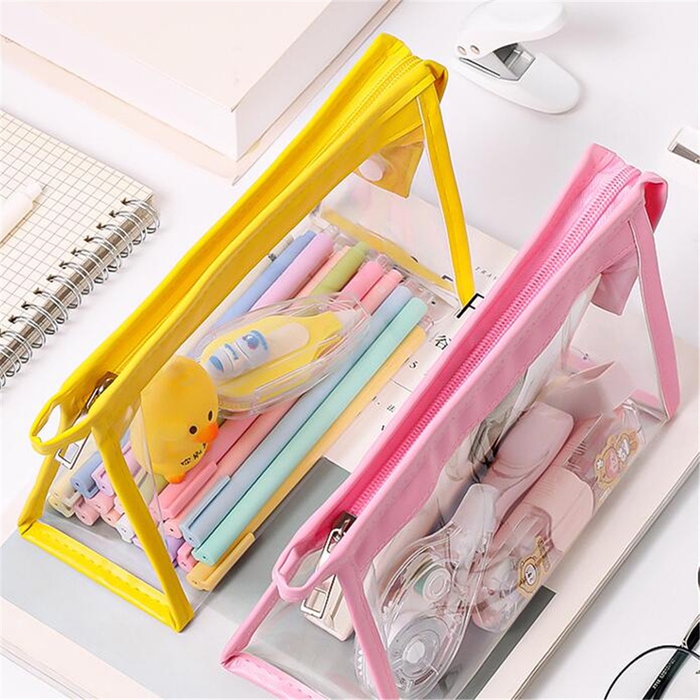 Túi đựng bút/mỹ phẩm trong suốt chống thấm nước sức chứa lớn tiện dụng