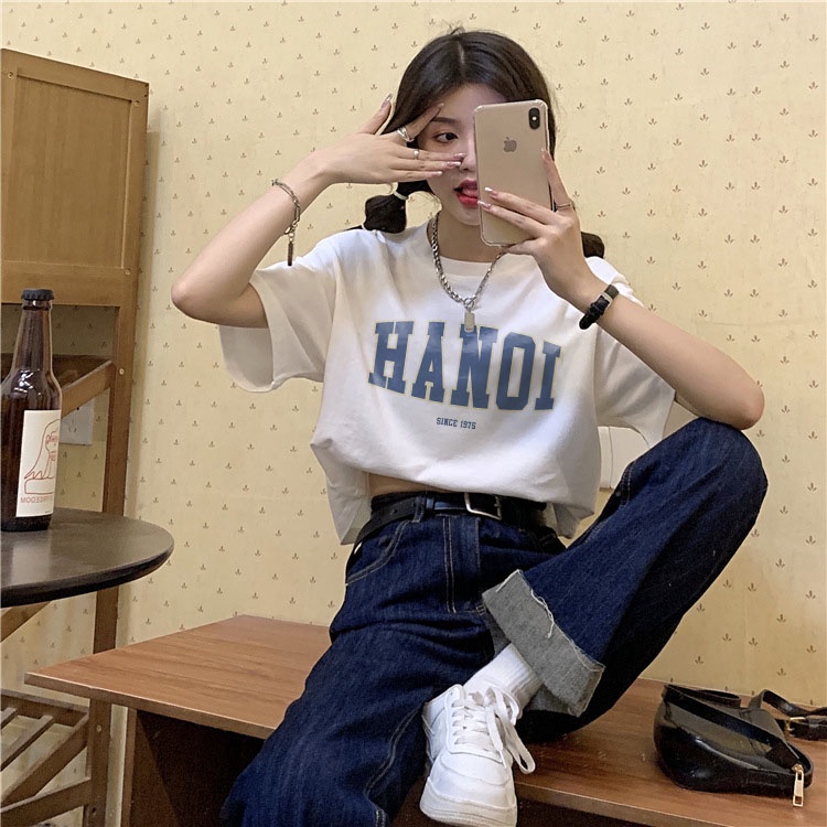 Áo Thun Crotop Form Rộng Unisex Tay Ngắn Chất Cotton Mềm Mại In Chữ HANOI SINCE 1975 Ulzzang Style Hàn Quốc TTT0155