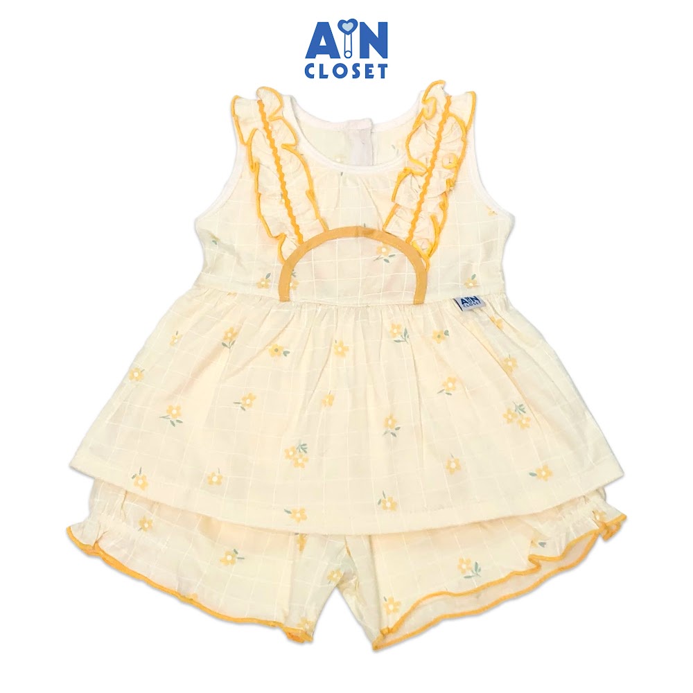 Bộ quần áo ngắn bé gái hoạ tiết Hoa Huỳnh liên vàng thun giấy - AICDBG6PNPIQ - AIN Closet