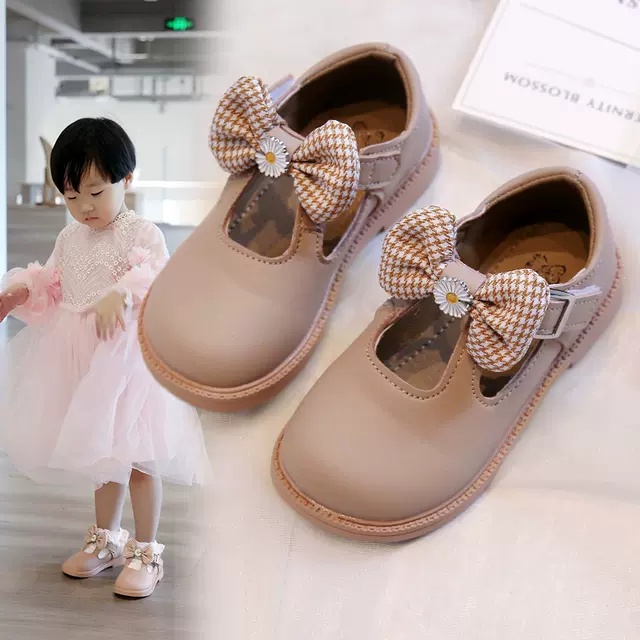 giày búp bê bé gái - giày bệt cho bé da mền gắn nơ siêu xinh phong cách Vitage Hàn Quốc có quai dán 6136 206