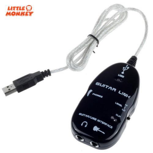 Electric Guitar to USB Interface Audio Link Cable Black For MAC PC Recording