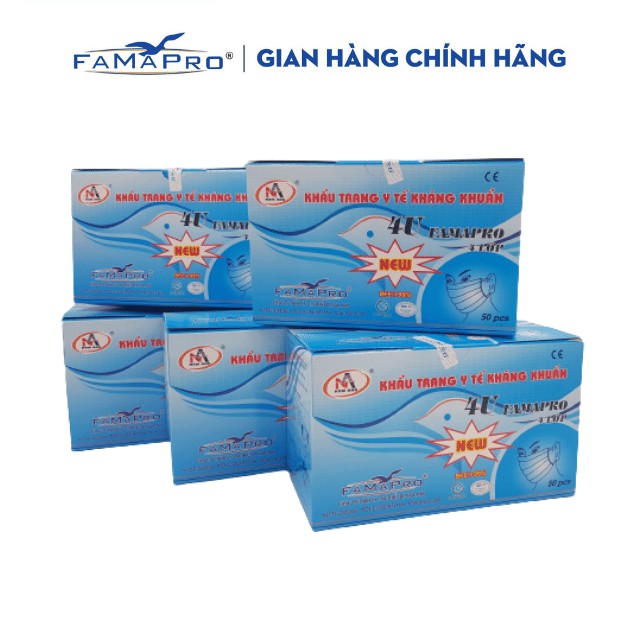 [HỘP-50 CÁI] COMBO 5 HỘP Khẩu trang y tế 4 lớp kháng khuẩn Famapro 4U | BigBuy360 - bigbuy360.vn