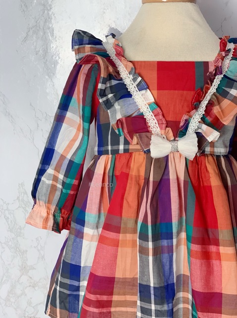 Váy kẻ bèo đáp ren Lennco cho bé gái