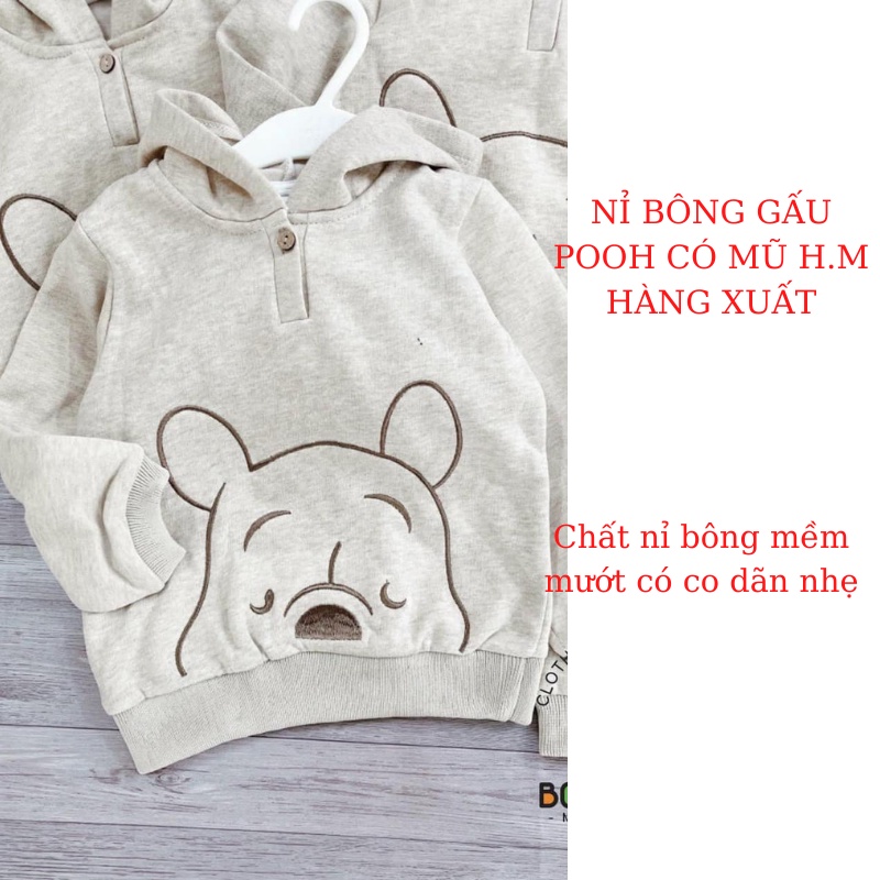 Đồ bộ cho bé trai bé gái sét nỉ bông gấu Po.oh có mũ H.M xuất xịn Xiaomimi