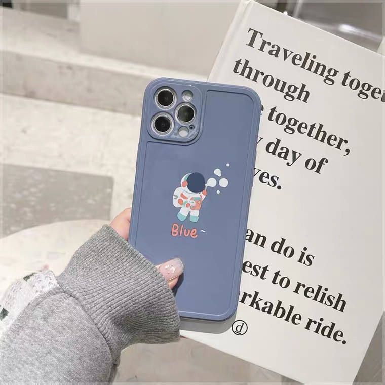 Ốp cạnh in hình phi hành gia blue dẻo dành cho iPhone 11 12 Pro Max 7 8 Plus X XsMax XR Cú Mèo Case