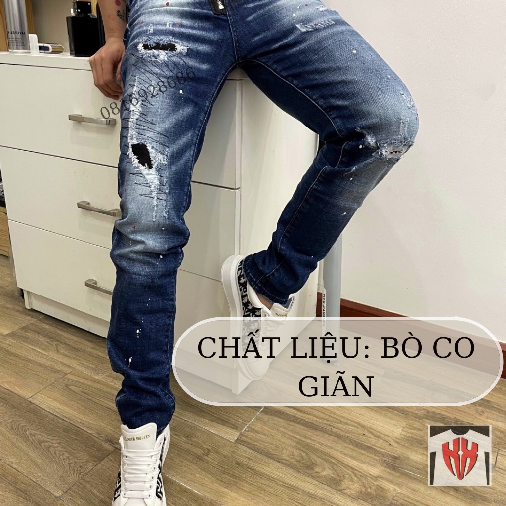Quần Jean Nam ống Côn DSQ Khóa Đẹp-Quần Bò Côn Nam Rách Vải Cao Cấp Không Phai, Họa Tiết Rách Hot Nhất-KXSHOPMEN-8710