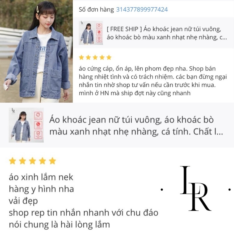 Áo khoác jean nữ túi lớn, áo khoác bò nữ phong cách nhẹ nhàng, chất vải denim dày dặn cao cấp - Lari jean