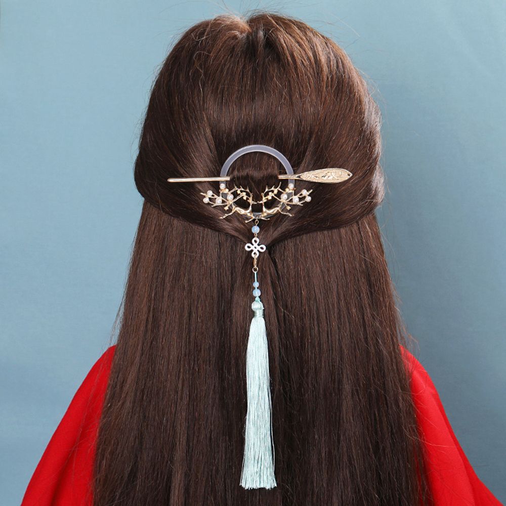 Trâm cài giữ tóc vòng tròn tua rua phối hoa đơn giản thanh lịch phong cách cổ điển Hàn Quốc cho nữ