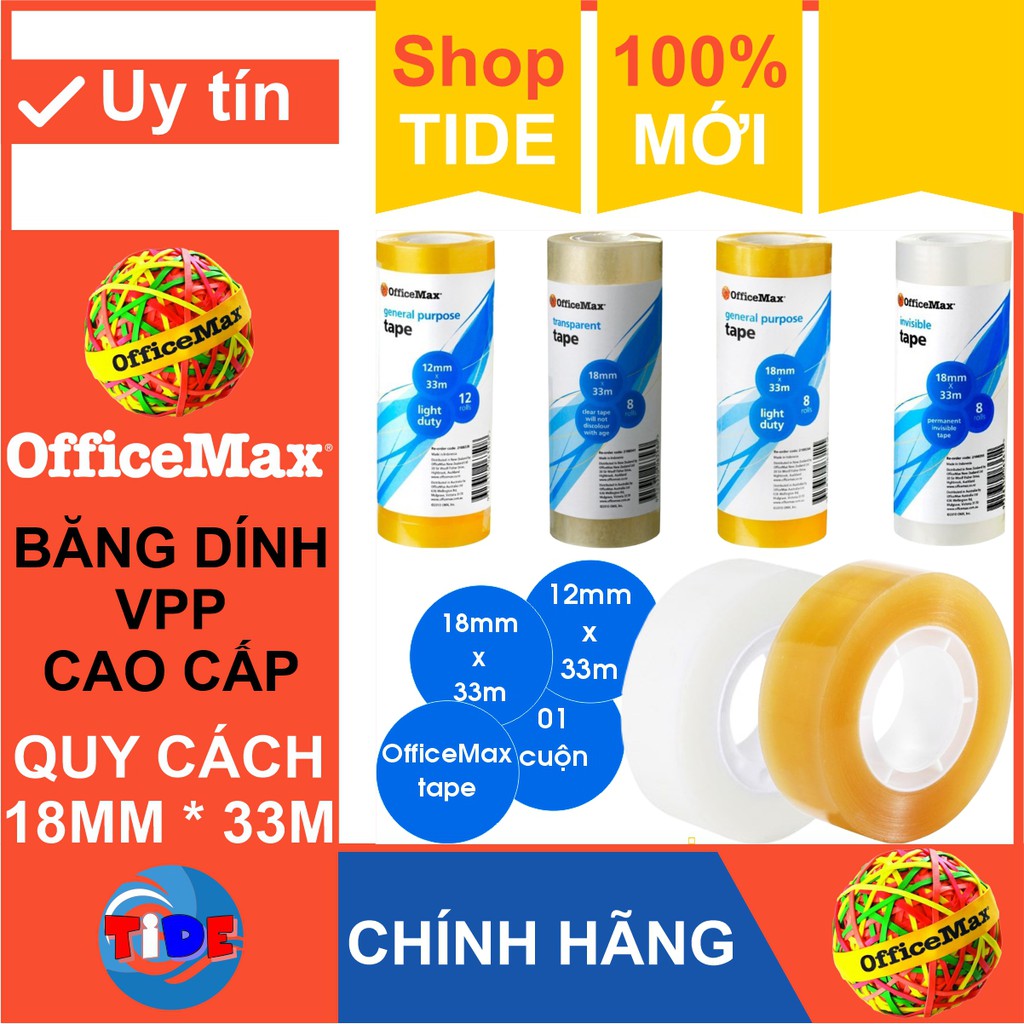 Băng dính trong cao cấp VPP rộng 12mm/18mm x dài 33m – Hàng Office Max của New Zealand – Băng keo VPP, Băng keo dán tiền