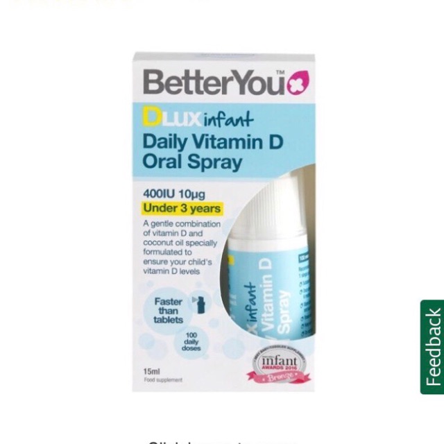 BetterYou Dlux Daily D3 Oral Spray 400IU 0-3years 15ml