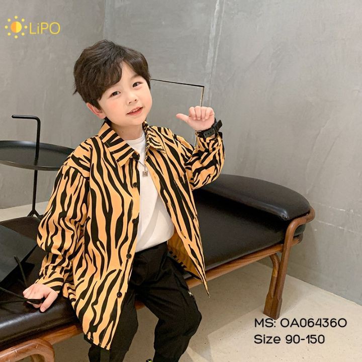 Áo sơ mi cho bé trai, Sơ mi dài tay bé trai họa tiết da báo phong cách Hàn Quốc đi học đi chơi thời trang - OA064