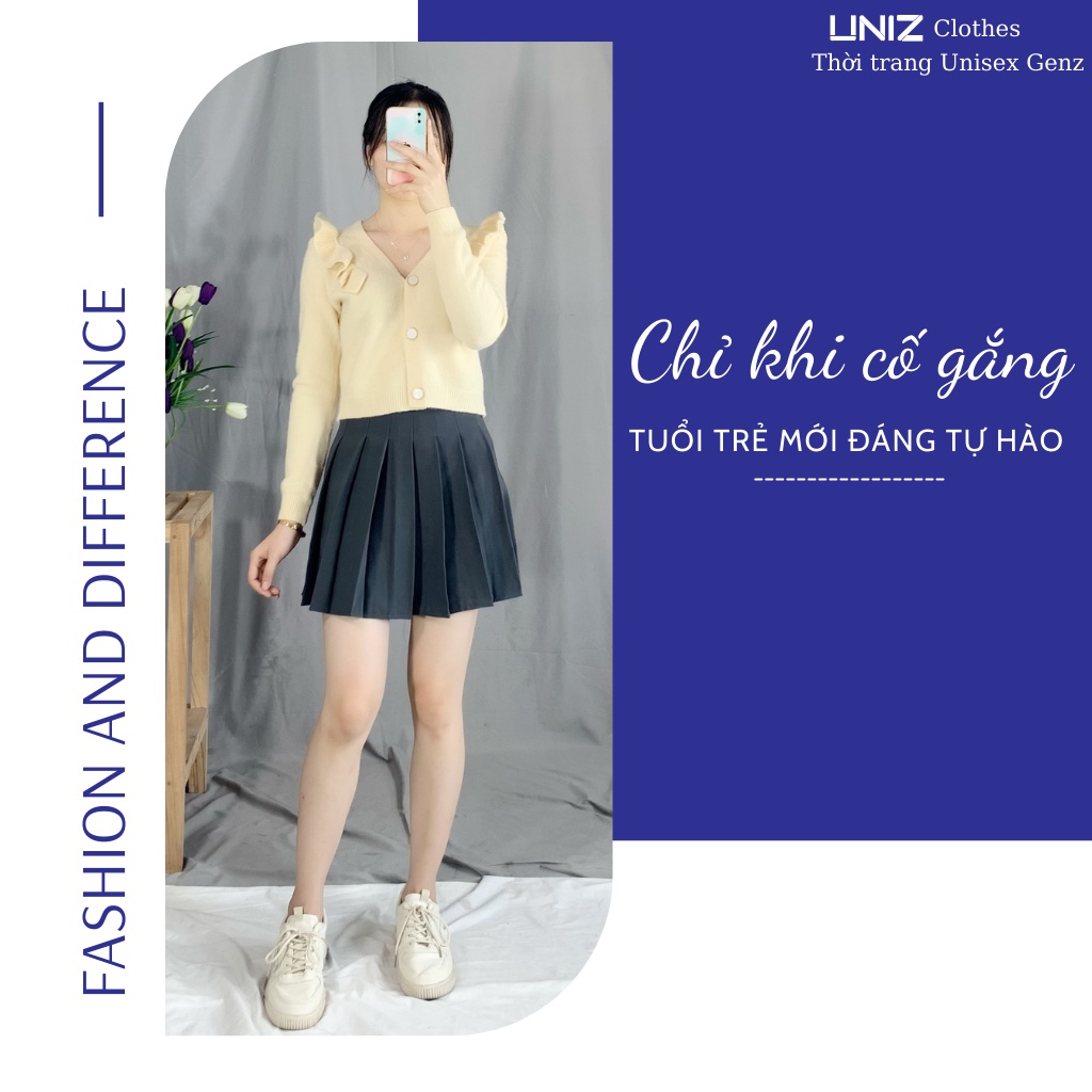 Chân Váy Tennis Chữ A UNIZ CV301, Dáng Ngắn Xếp Ly Vải tuyết mưa Có quần Lót Trong