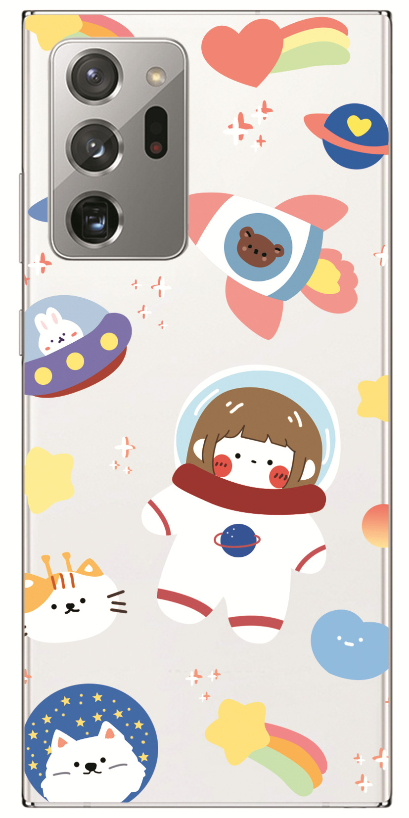 Samsung Galaxy Note 20 Ultra 5G/Note 8 9 10+ Pro INS Cute Cartoon Little brown bear Clear Soft Silicone TPU Phone Casing Lovely astronaut Rocket ship Case Couple Back Cover