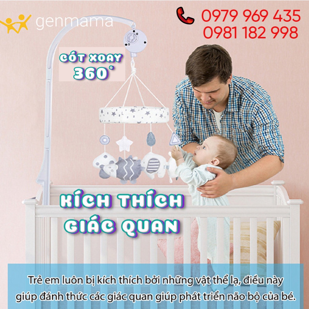 Treo nôi cũi hình thú bông Genmama tự xoay phát nhạc, treo cũi nôi kích thích thị giác và trí não của trẻ