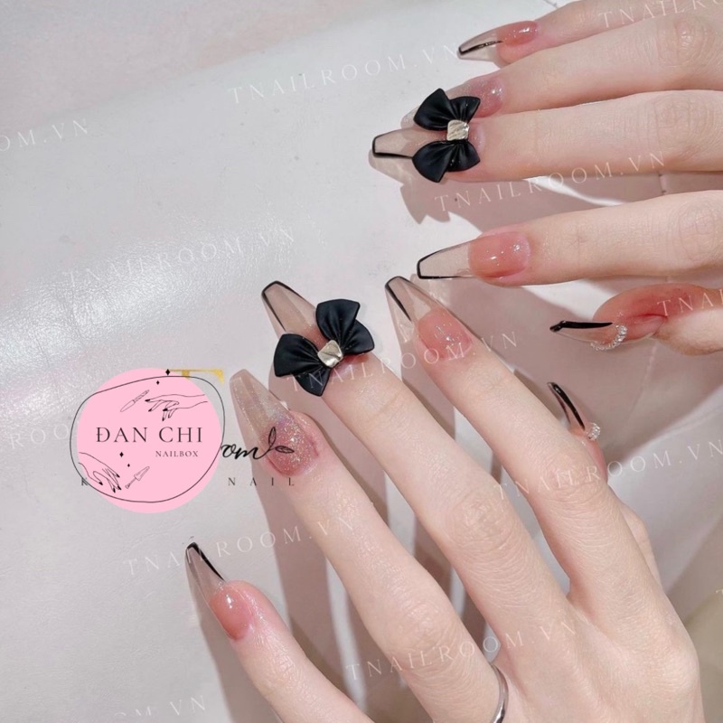 NailBox móng úp thiết kế sẵn Mẫu Thạch Charm Nơ Đen