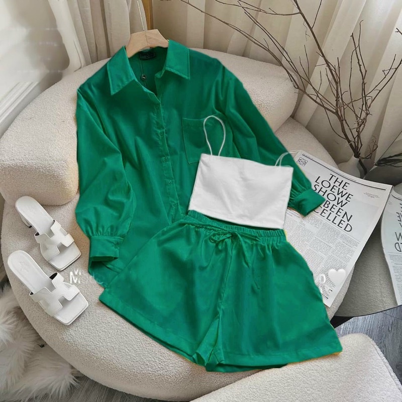 Sét Sơ Mi Tặng Kèm Áo 2 Dây Bigsize 50kg Đến 100kg (M/L/XL/XXL)