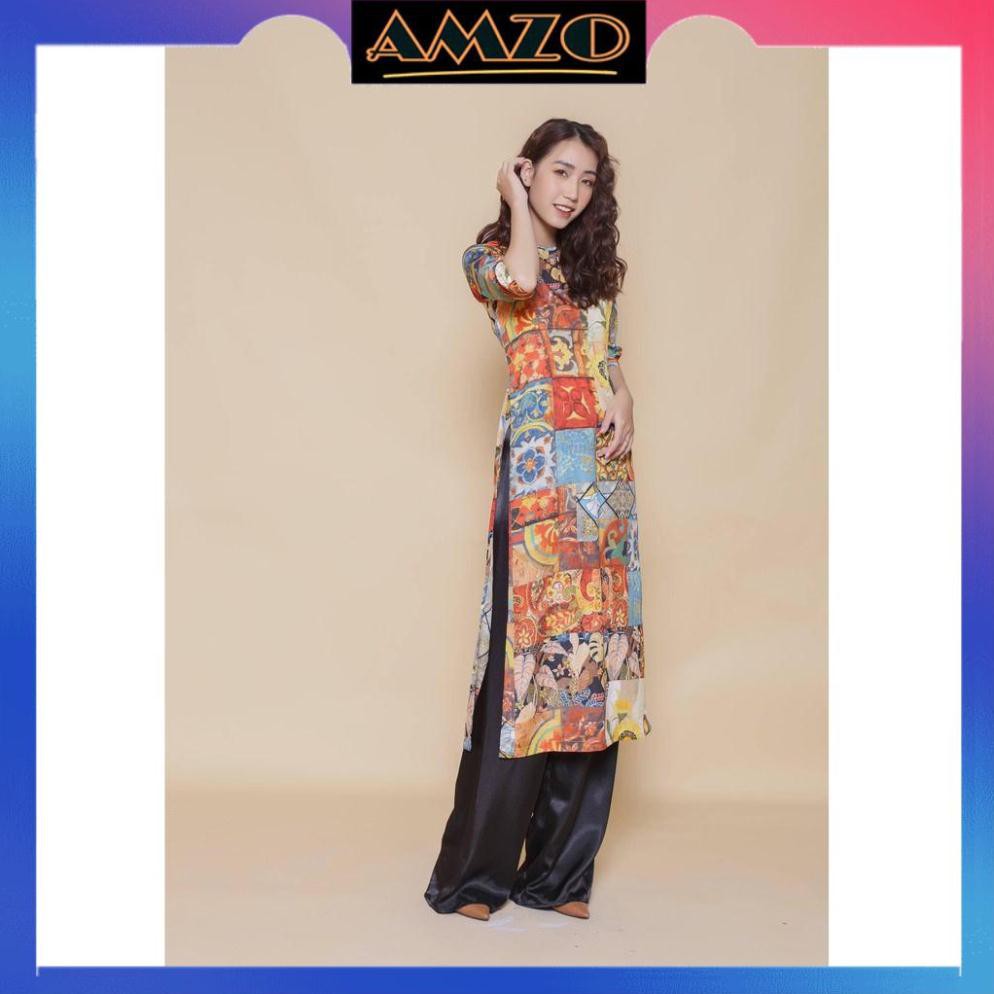 Áo Dài Nữ Cách Tân, Áo Dài May Sẳn Cổ Tròn Chất Lụa Cao Cấp Co Giãn Hoạ Tiết Hoa Hướng Dương. | BigBuy360 - bigbuy360.vn