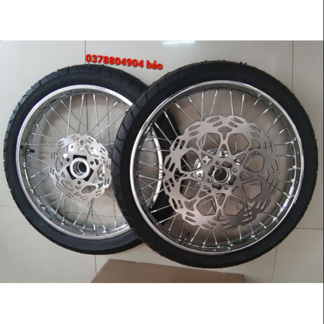 Bánh căm xe RAIDER SATRIA full vỏ ruột+ 2 đĩa trước sau niềng sắt union