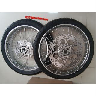 Bánh căm xe RAIDER SATRIA full vỏ ruột+ 2 đĩa trước sau niềng sắt union