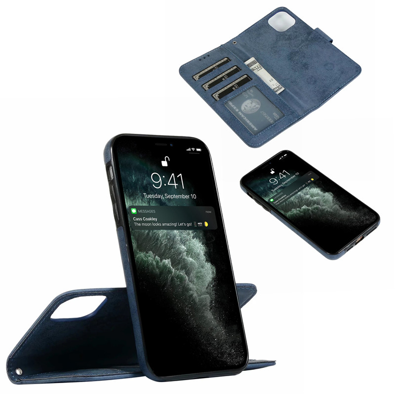 New Iphone 12 Pro 12 Mini 11 Pro Max SE 2020 X XS Blue Separable Magnetic Casing Flip Phone Leather Wallet Case Cover with Card Holder