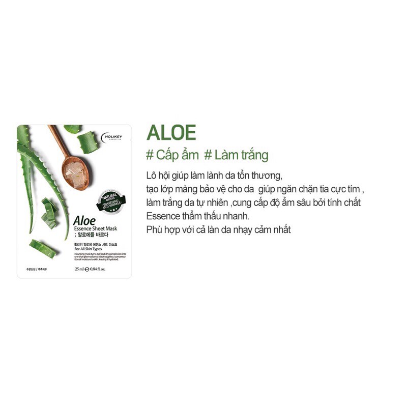 Mặt Nạ Holikey Aloe Essence Sheet Mask Tinh Chất Lô Hội Thiên Nhiên 25ml