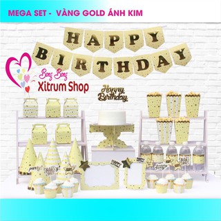 (TẶNG 30 QUẢ BÓNG) SET MEGA NHƯ HÌNH CHỦ ĐỀ MÀU VÀNG GOLD ÁNH KIM