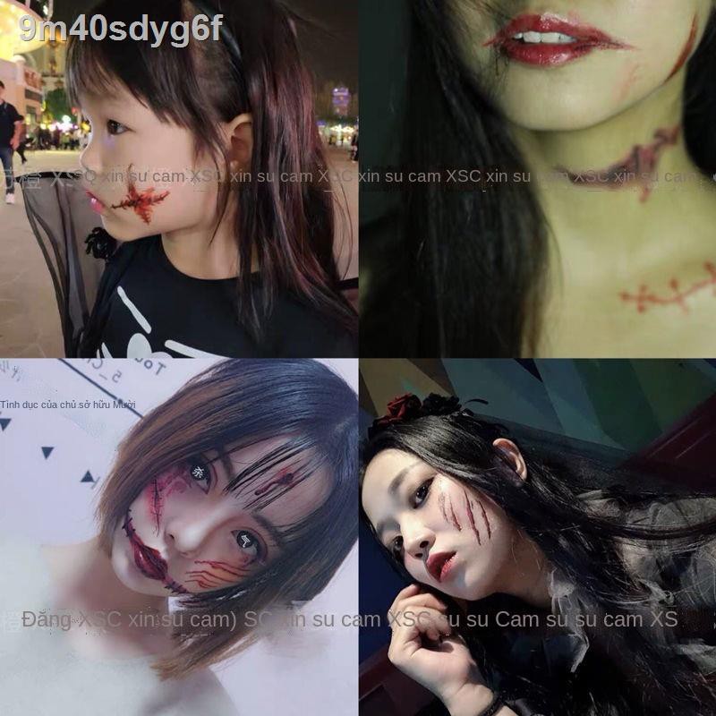 № ☫Halloween hình xăm dán mô phỏng kinh dị chảy máu vết thương giả vết cắn vết khâu vết sẹo bên quán bar trang