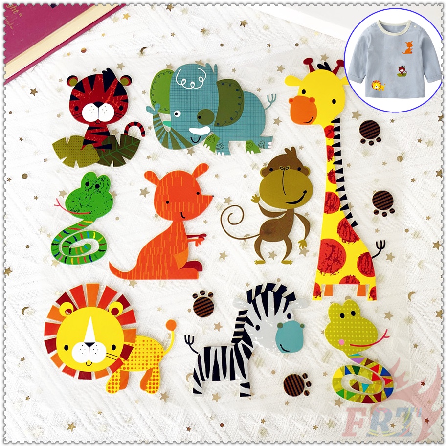 ✪ Sticker Dán Tường Hình Động Vật Dễ Thương ✪ 1 Miếng Dán Ủi Bằng Nhiệt Vinyl Hình Hươu Cao Cổ/Hổ/Khỉ/Sư Tử/Ngựa Vằn DIY