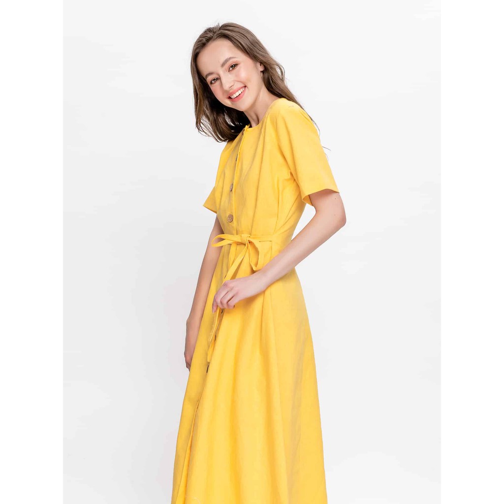 Đầm Linen Ngắn Tay Vàng - YV LE & CO | BigBuy360 - bigbuy360.vn