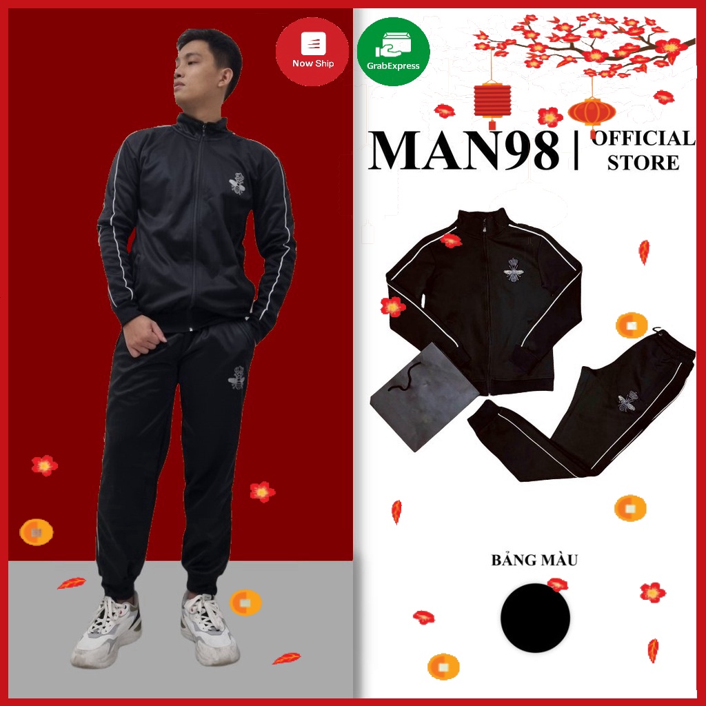 Đồ bộ nam, bộ nỉ nam dài tay, bộ thể thao nam thu đông kéo khóa thêu logo con ong cao cấp MS1